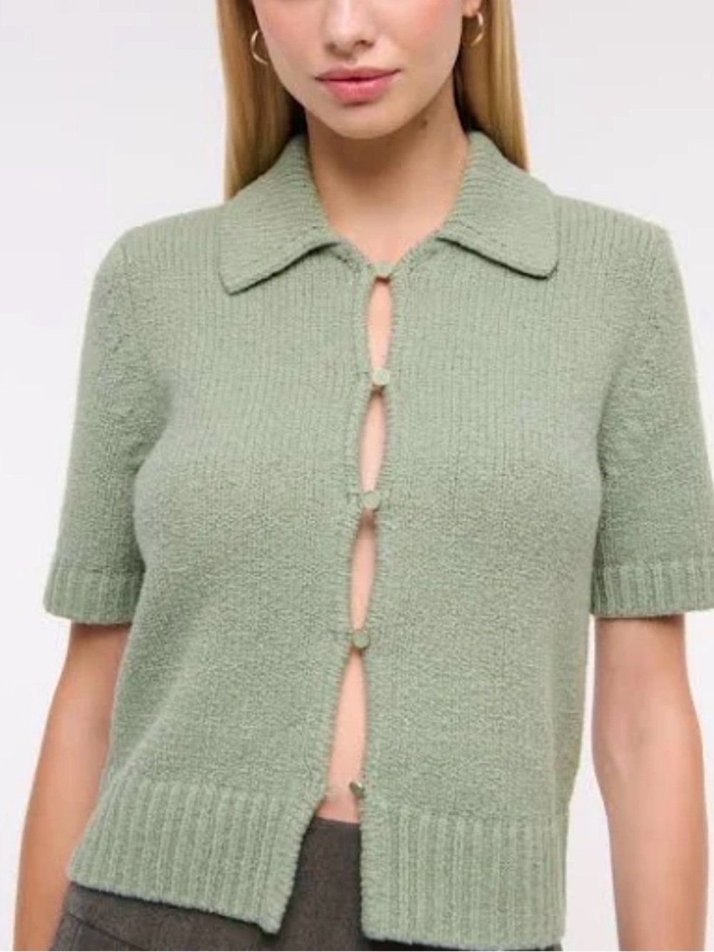 Abercrombie & Fitch Moss Green Short-Sleeve Button-Front Cardigan